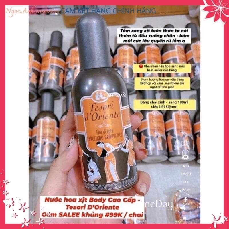Xịt Thơm Toàn Thân Body  Dưỡng Ẩm Cơ Thể Tesori d'Oriente Hoa sen 100ml