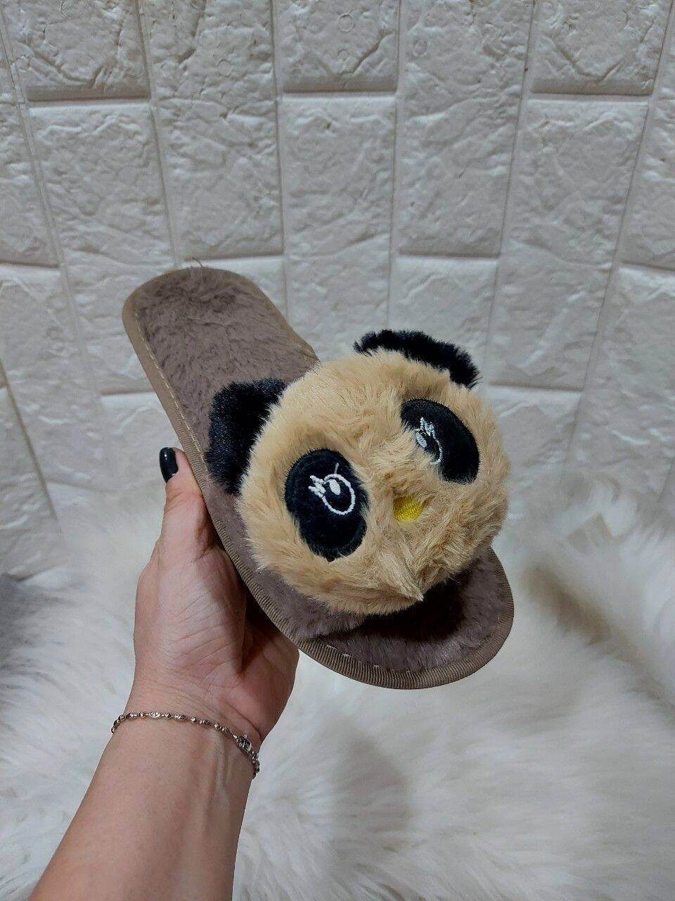 [HCM]Dép bảng ngang nữ lông gấu Panda