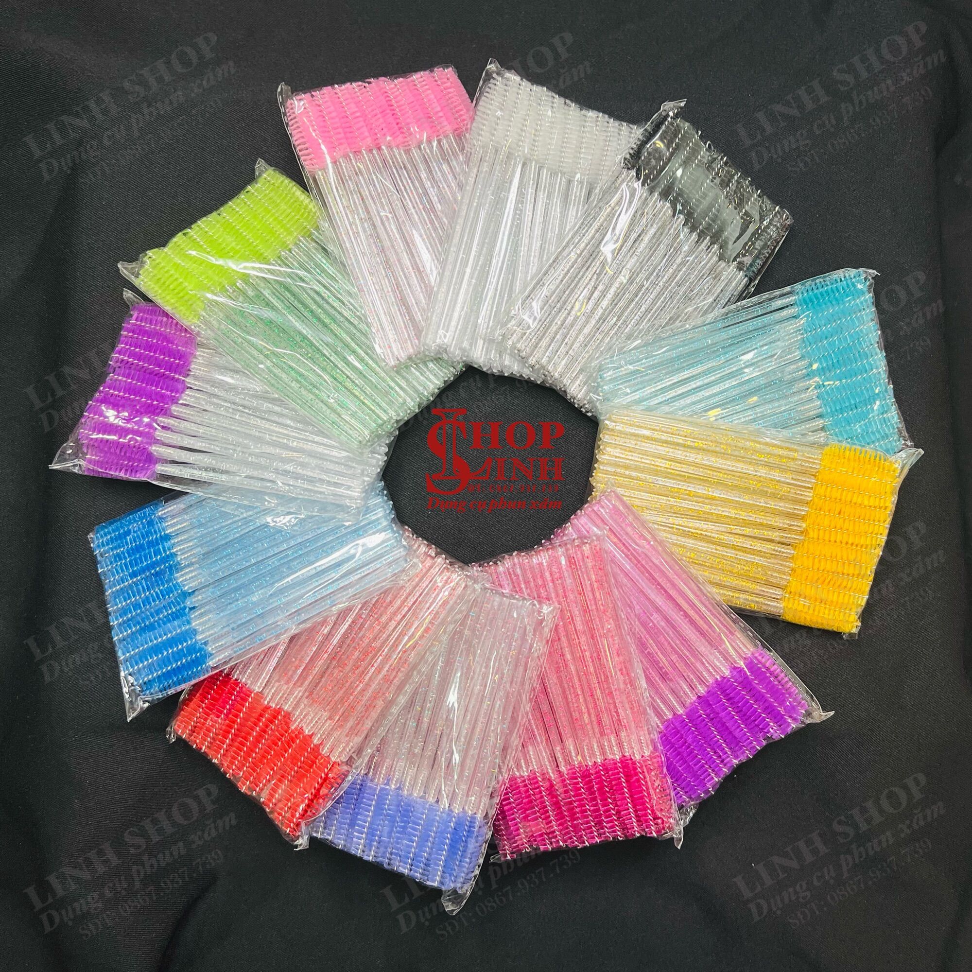 Bịch 50 cái Chổi chuốt mi, chổi chải lông mày kim tuyến