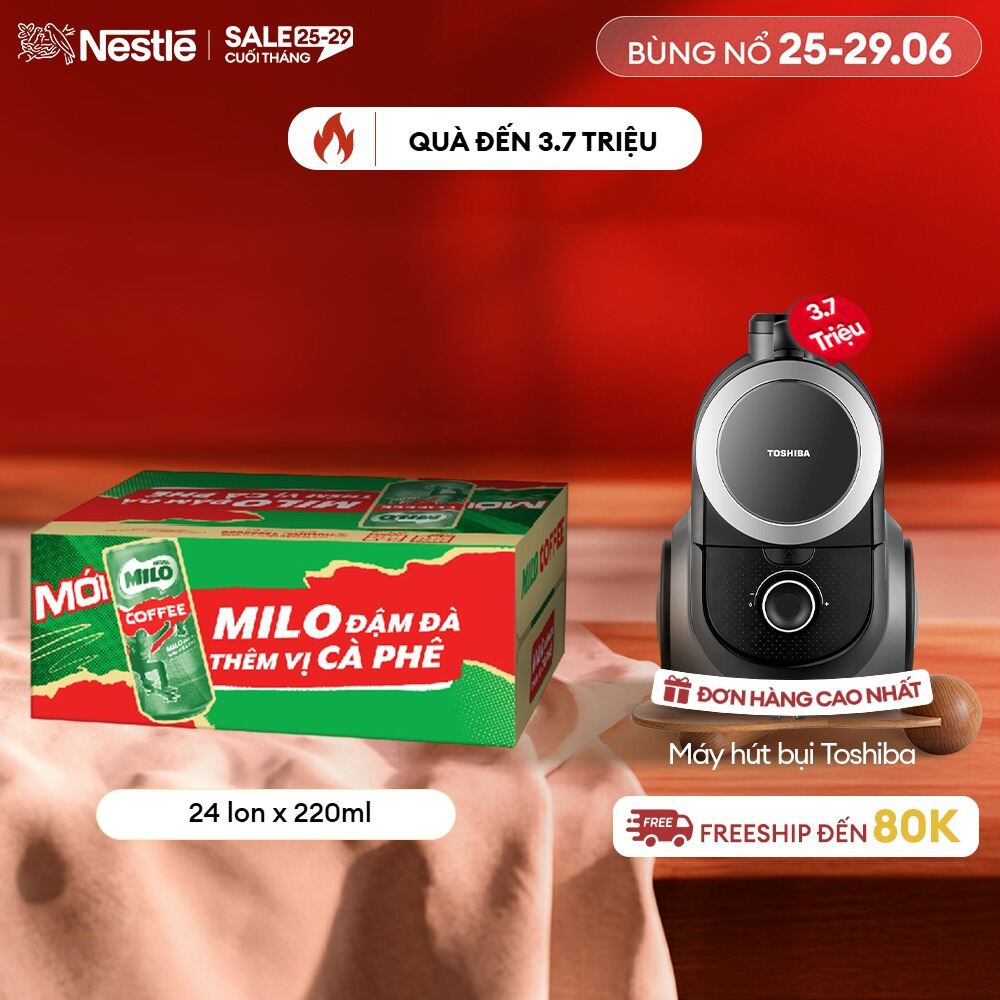 Thùng 24 lon Sữa lúa mạch cà phê Nestlé Milo Pro (24x220ml)