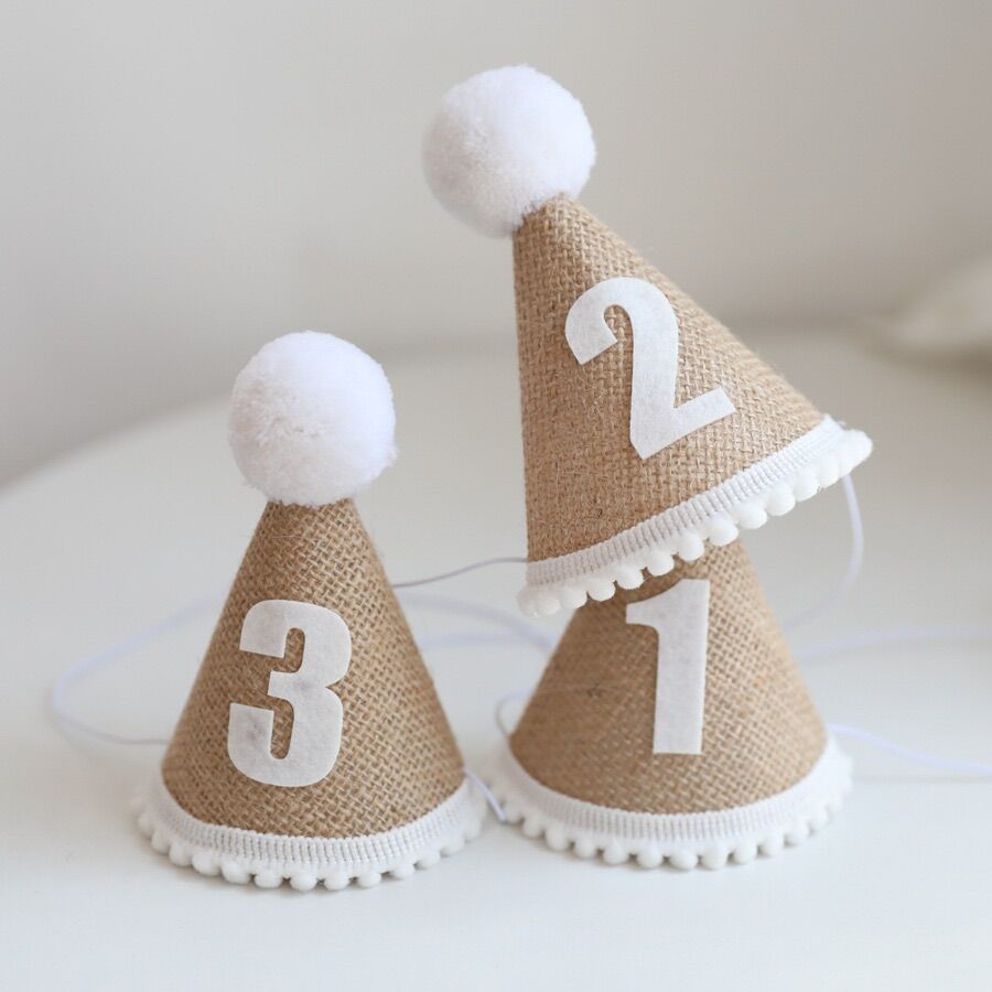Mũ chóp sinh nhật cho bé từ 1-3 tuổi, chất liệu vải cứng cáp, vintage