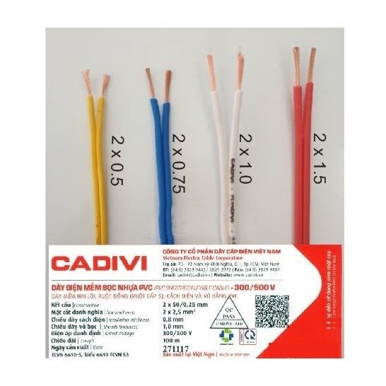 Dây điện đôi mềm Cadivi 2x1.5 (2x30)
