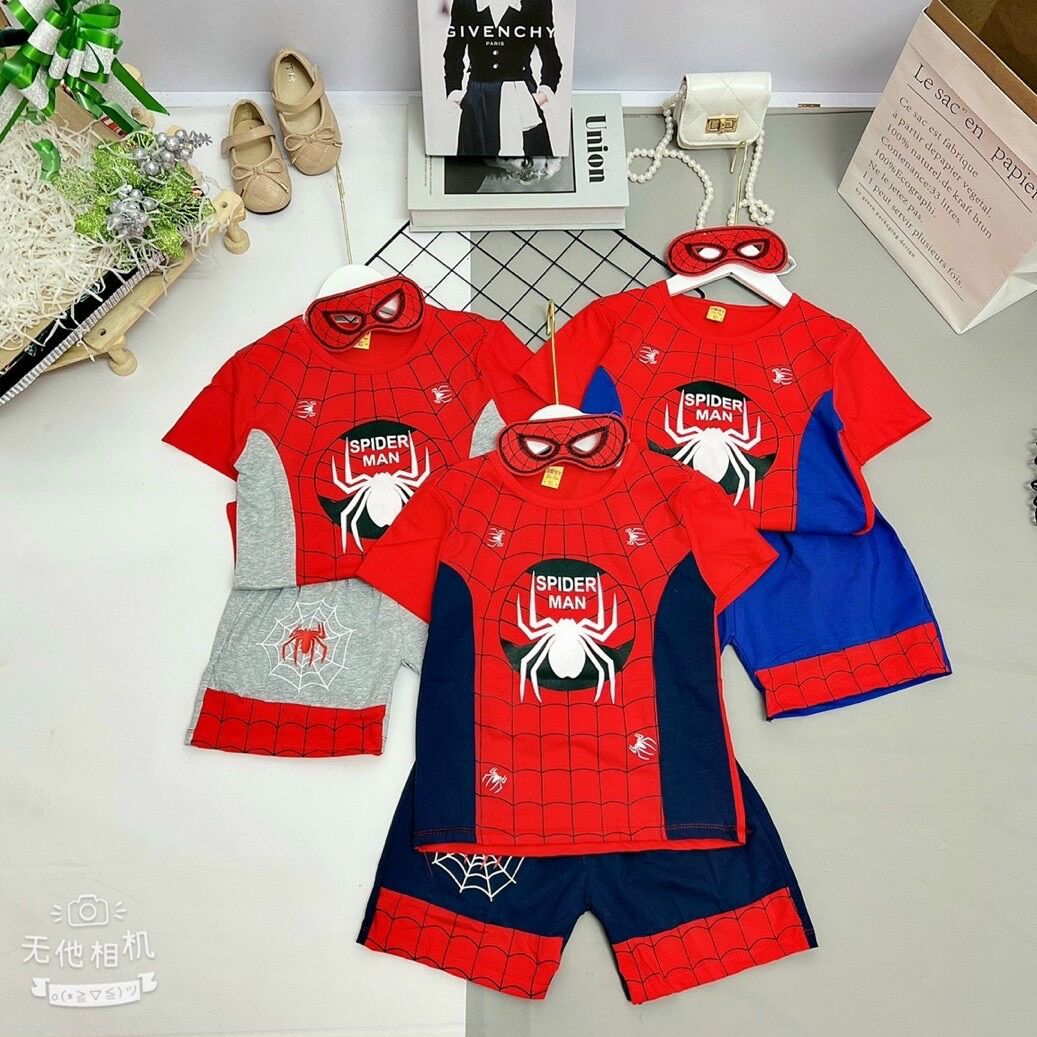 BN65 Bộ siêu nhân spiderman cho bé trai từ 10-20kg gồm 3 chi tiết áo, quần, kính