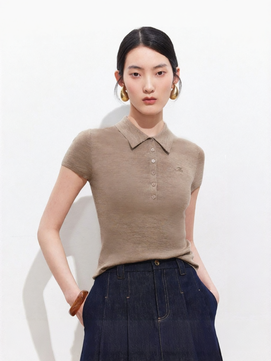 Vero Moda | Womens Wool-blend Polo Neck Short Sleeve Fitted Sweater