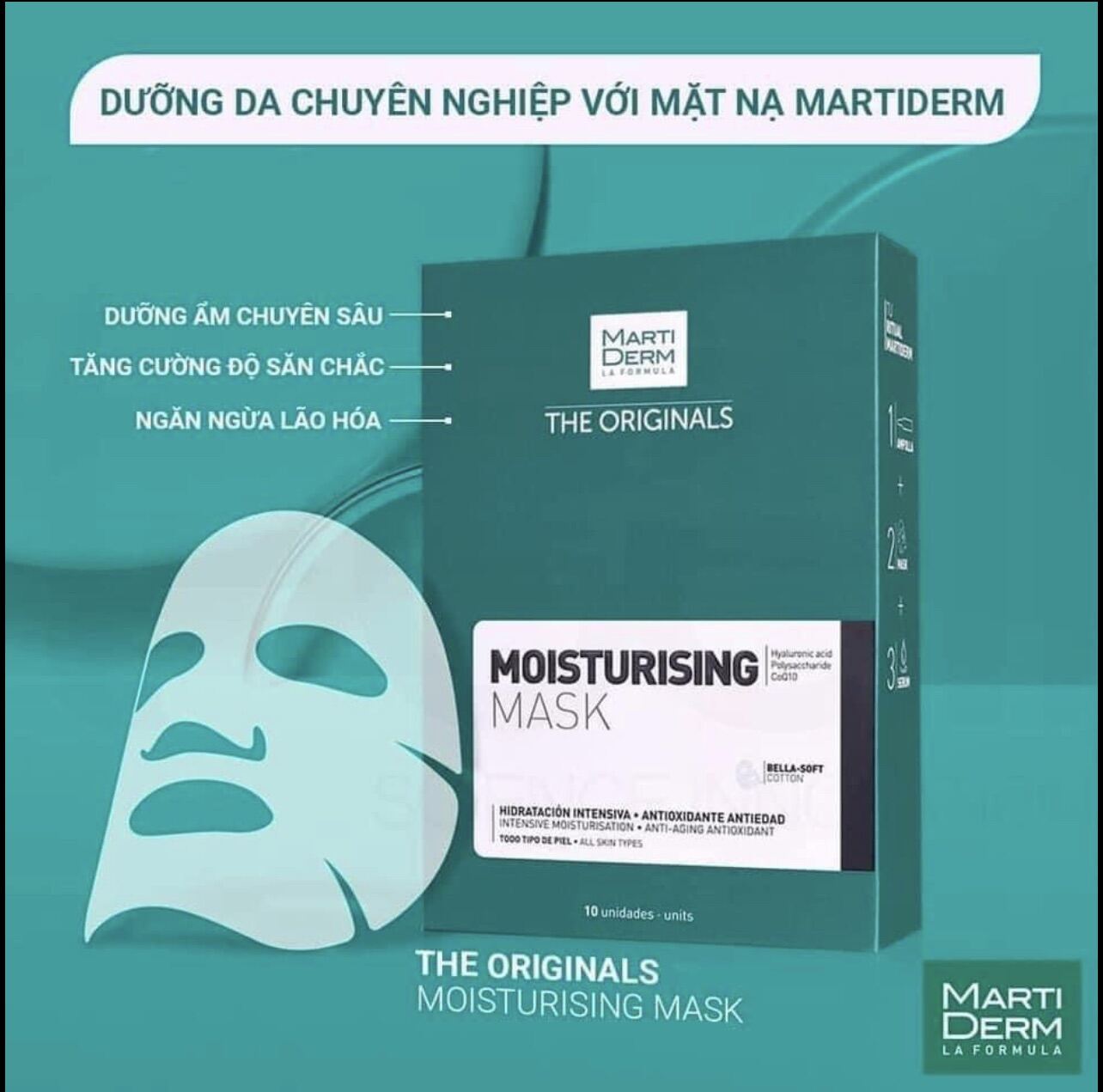 [HÀNG XÁCH TAY]Mặt nạ dưỡng ẩm da - MartiDerm The Originals Moisturising Mask (25ml x 1 miếng) date T11/23 và T10/24