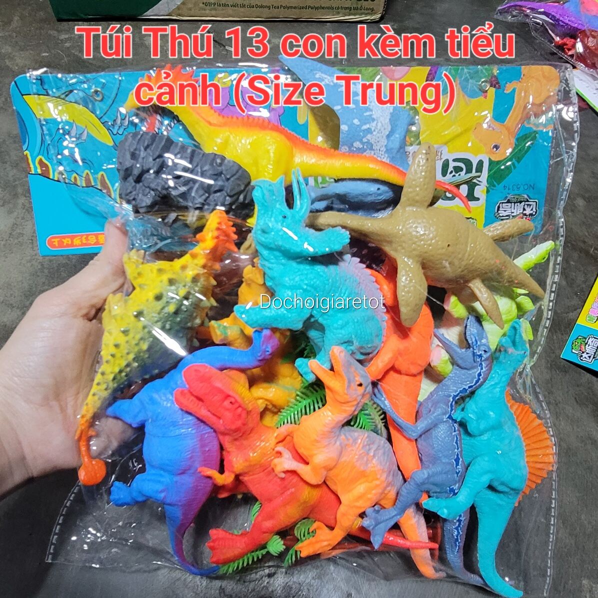 Túi thú đồ chơi khủng long 13 con size trung nhựa dẻo