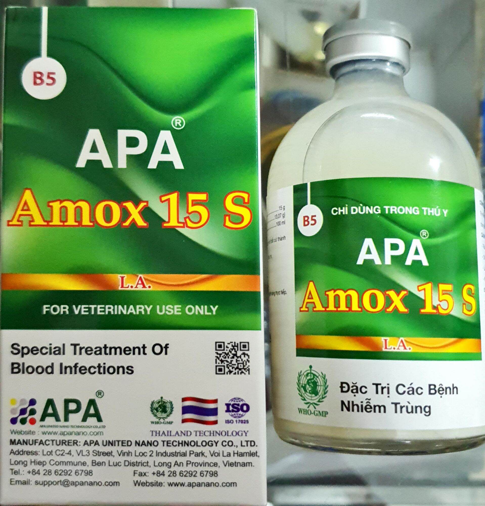 Amox 15% LA Thái Lan (100ml) - Kháng sinh phổ rộng đặc tr.i nhiễm trùng máu, viêm khớp, viêm da, hô hấp, tiêu hóa cho gà đá
