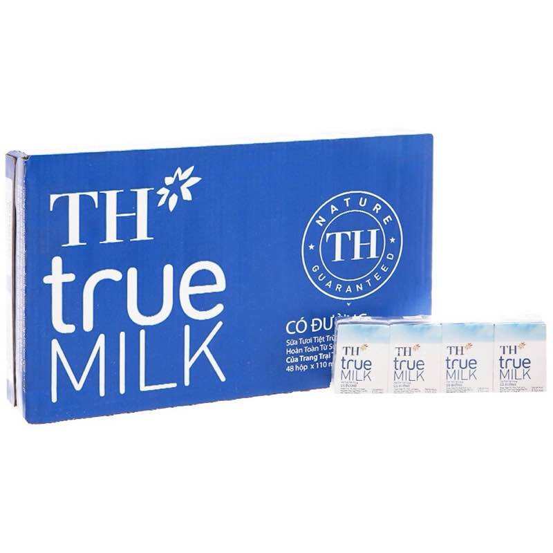 1 Thùng Sữa Tươi TH True Milk 48 hộp x 110ml Ít Đường Có Đường
