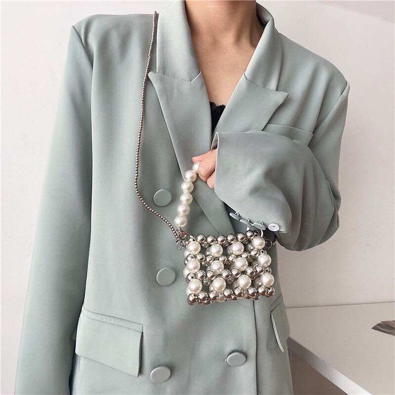Túi cầm tay mini đính ngọc trai nhựa đẹp cho các bạn nữ