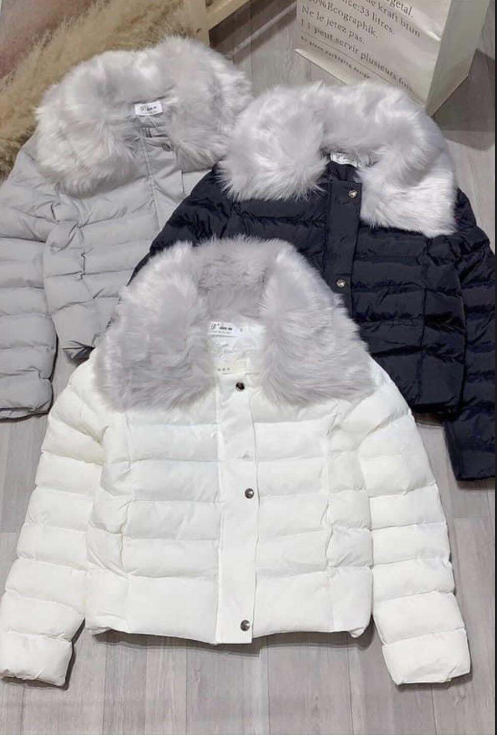 Áo phao ngắn cổ lông - cổ lông tháo rời được