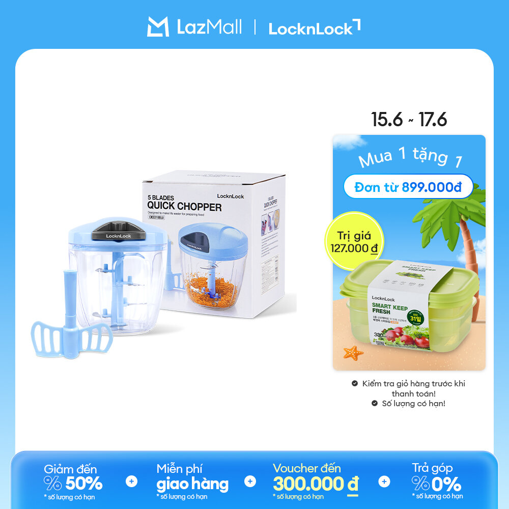 Dụng cụ băm rau củ/tỏi ớt bằng tay LockLock CKS310BLU - Size L 900ml - Màu Xanh - 3 lưỡi dao thép không gỉ - Giới hạn 5 sản phẩm/khách hàng