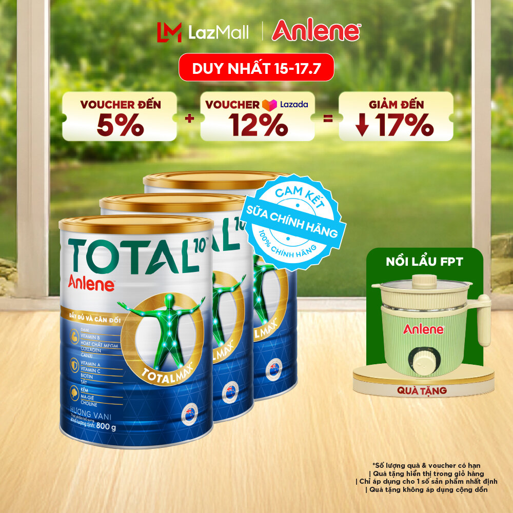 [Voucher giảm đến 26%]Combo 3 Sữa Bột Bổ Sung Dinh Dưỡng Anlene Total 10 Lon 800G