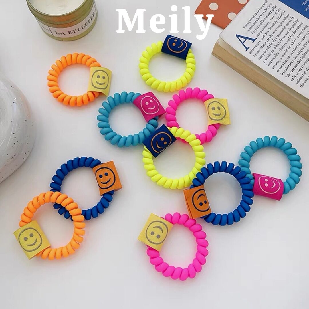 Dây cột tóc buộc tóc lò xo hình mặt cười màu sắc kẹo ngọt