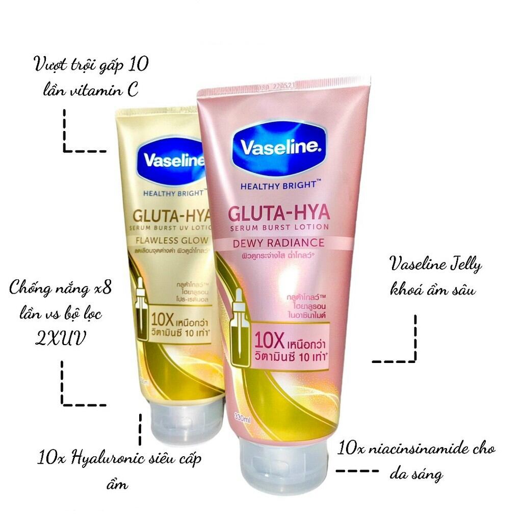 Dưỡng thể vaseline gluta hya, serum burst uv lotion 10x, thailan 300ml