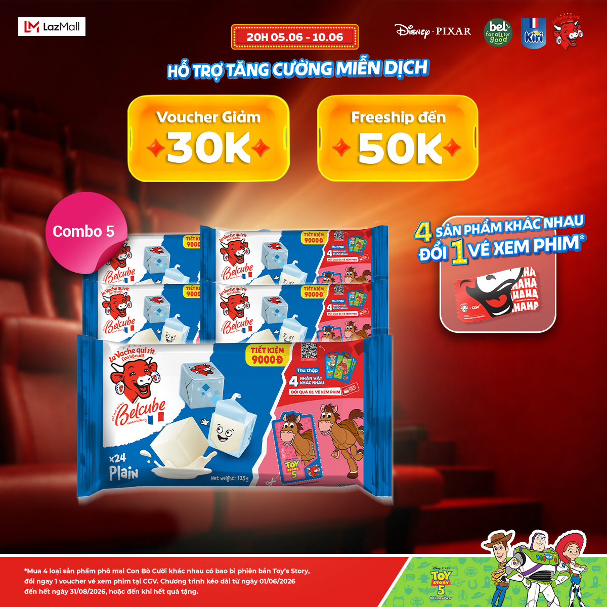 Combo 5 phô mai vuông Belcube vị sữa 24C 125Gx15