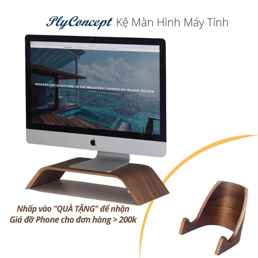 Kệ màn hình máy tính, Kệ Imac gỗ uốn cong PlyConcept Imac Stand - Veneer Walnut tự nhiên
