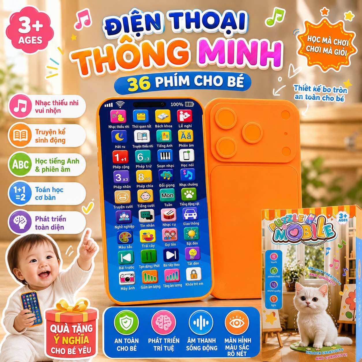 [Tiếng Việt] Điện Thoại Đồ Chơi Trẻ Em Bài Hát Thiếu Nhi Việt Nam Nhạc Ru Ngủ Đèn Led nhạc sống động