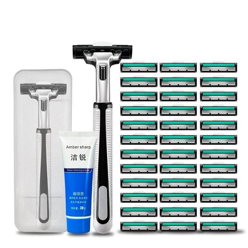 Bộ dao cạo râu kèm 36 lưỡi kép cho nam giới (Tặng kèm hộp đựng và tuýp kem nhỏ)
