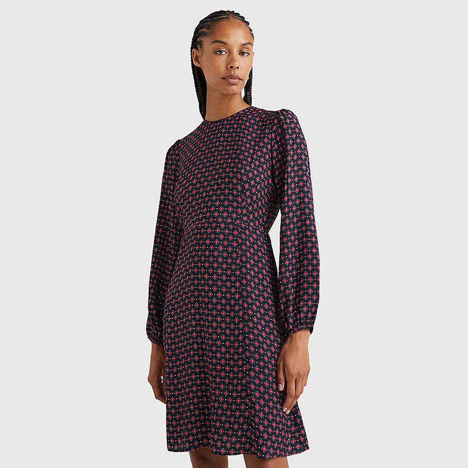 Tommy hilfiger - đầm nữ vis foullard cn knee dress ls ww0ww374270g2