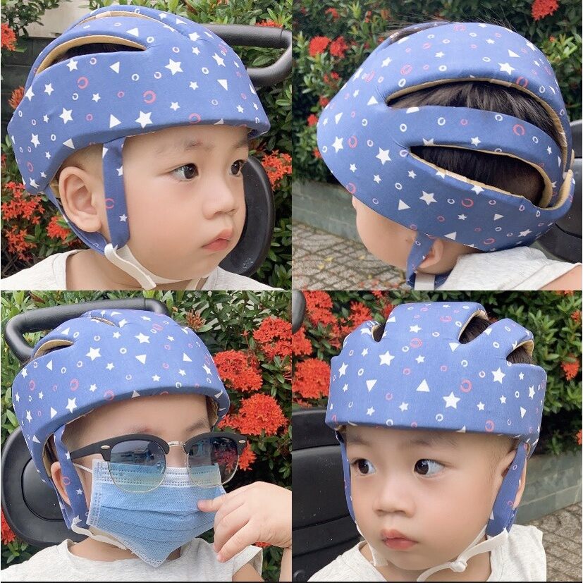 Mũ bảo vệ đầu đa năng - Nón bảo hiểm bảo vệ đầu cho bé tập bò/ tập đi/ chạy xe đạp/ ngồi xe máy - Mẫu sao xanh - Hàng Việt Nam