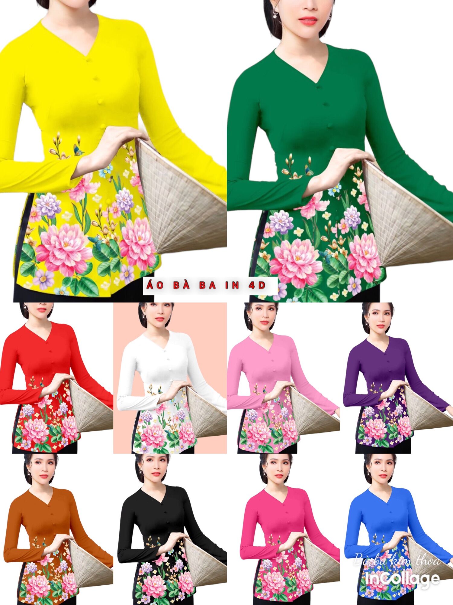 Bộ bà ba in 4D  (40-72kg) mặc vừa(bộ áo kèm quần)