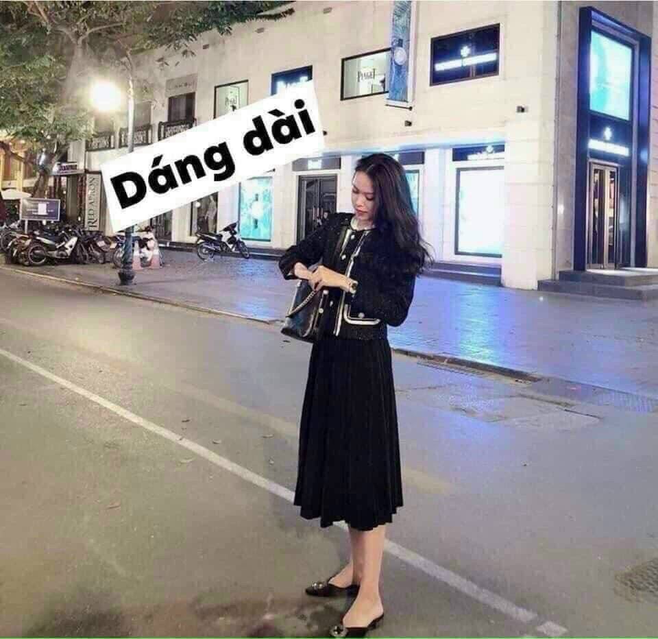 Chân váy xếp ly dáng dài cạp lưng thun co giãn thoải mái