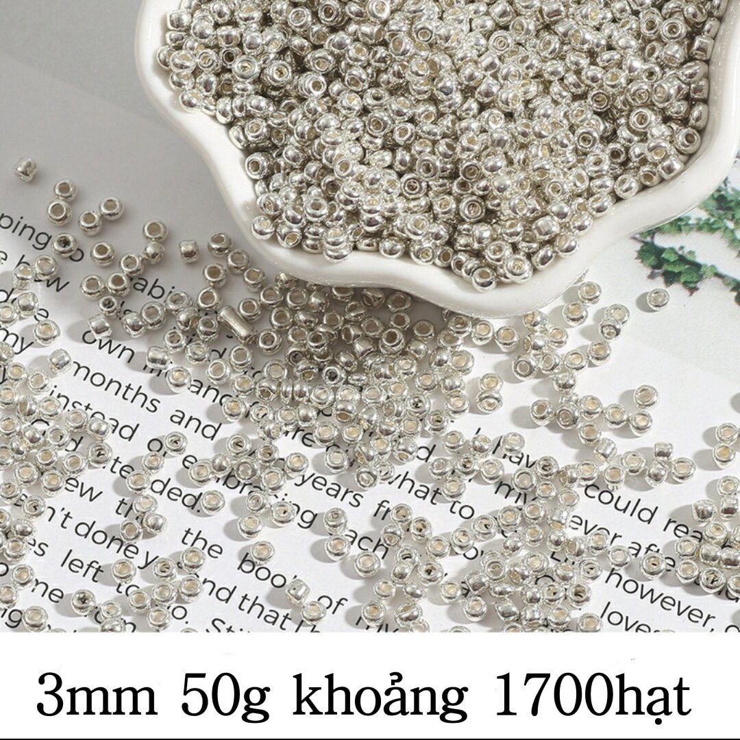 50g 2mm 3mm hạt cườm đục đính kết, làm trang sức handmade