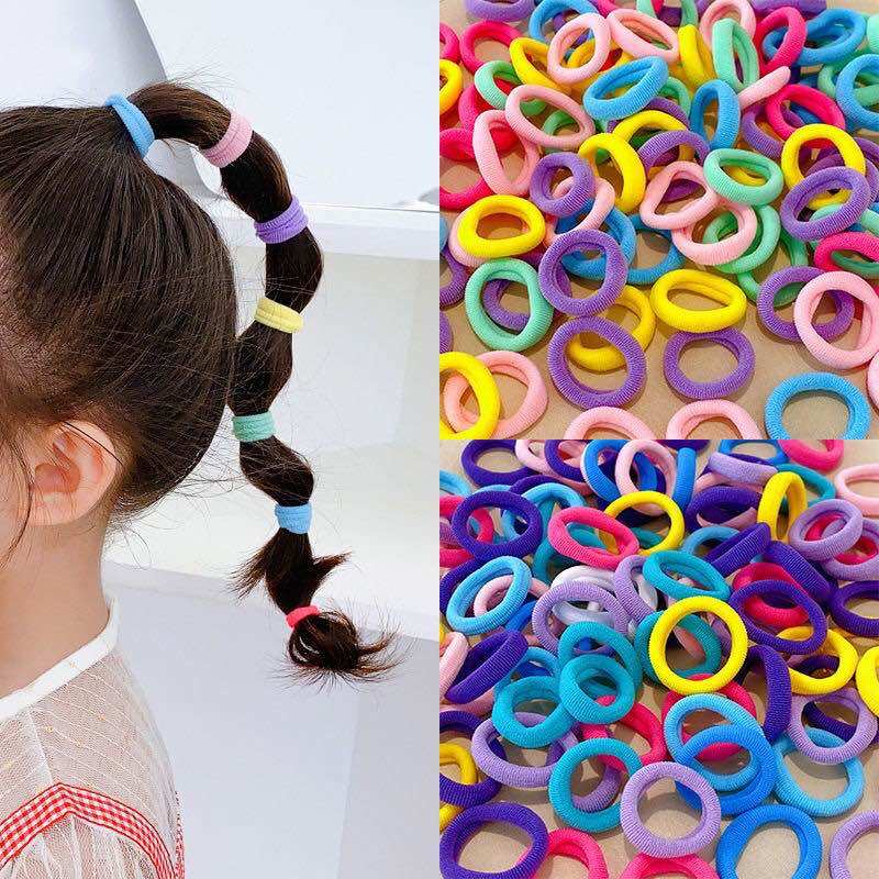 👧👧Hộp 100 Sợi Thun Cột Tóc, Co Giản Tốt cho Bé Điệu Đà