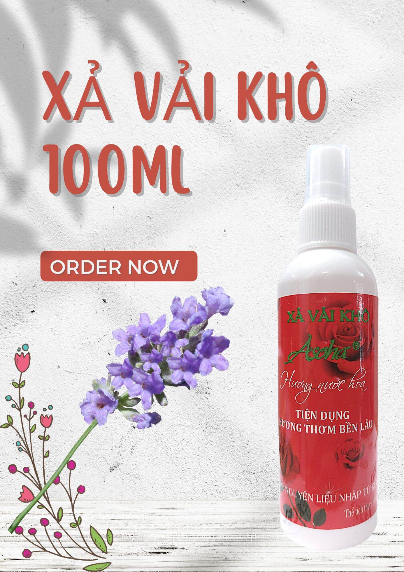 Xả Vải Khô, Xịt Thơm Quần Áo Asoha 100ml