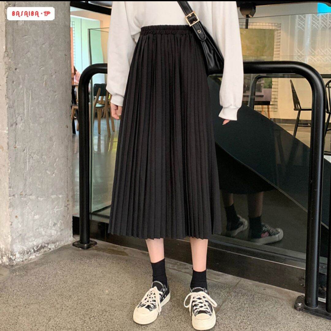 chân váy midi dập li phong cách hàn quốc