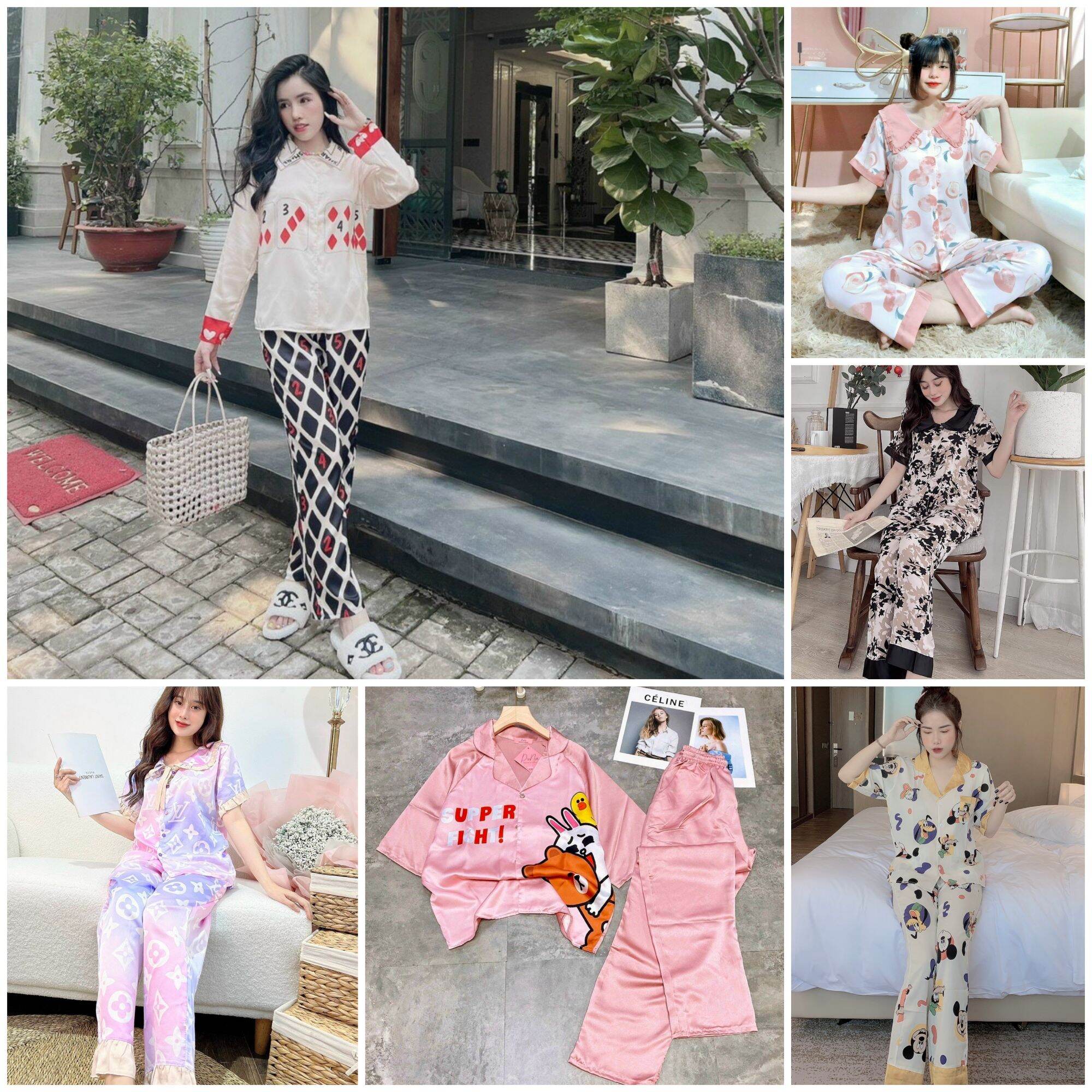 Đồ bộ Pjzama nữ nhiều mẫu dễ thương, chất lụa Latin, Mango siêu mát