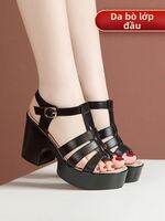 Dép Mũi Hở Đế Dày Gót Lớn Da Chống Nước Có Khóa
