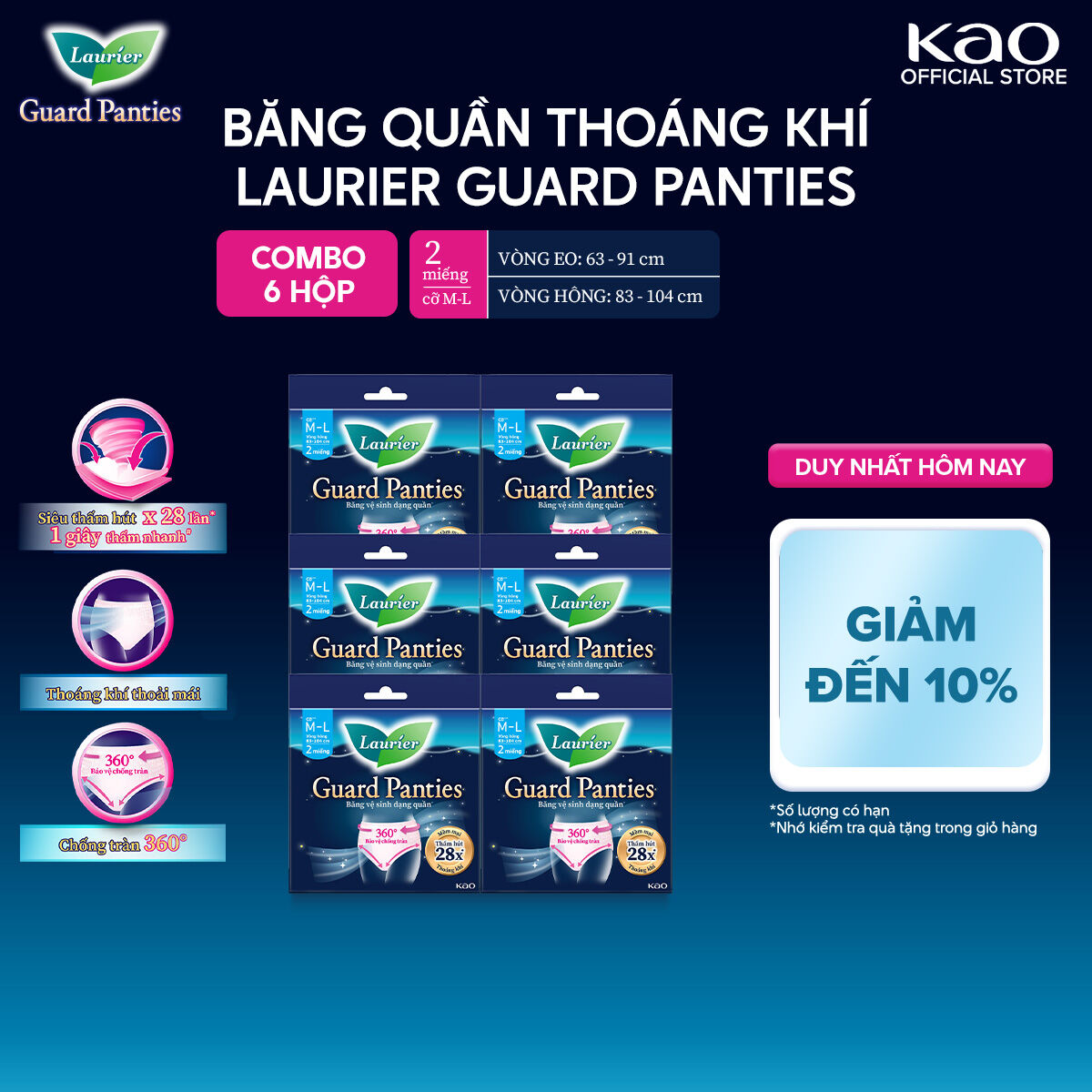 Combo 6 Băng Vệ Sinh Quần Laurier Guard Panties Size M-L Gói 2 Miếng
