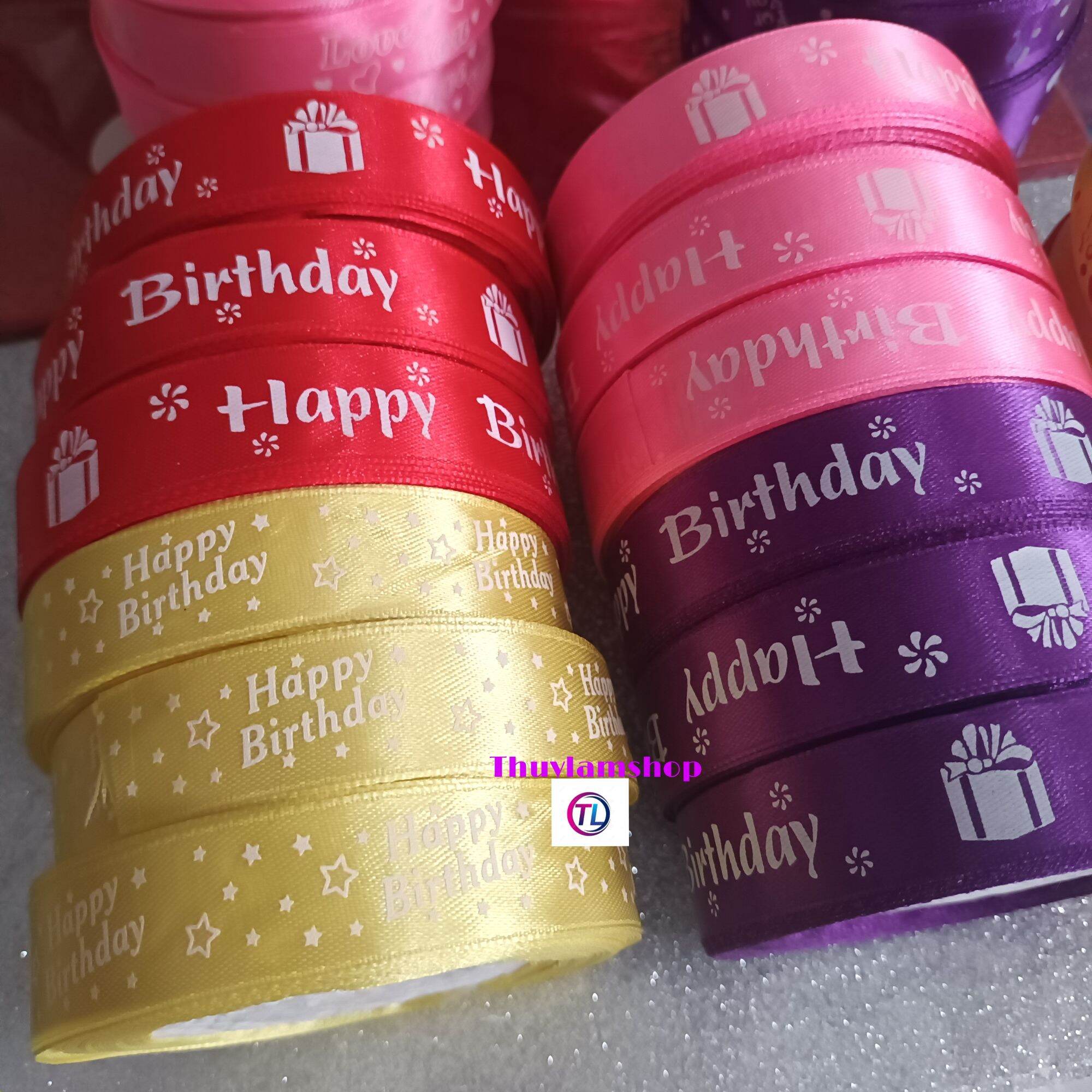 Cuộn ruy băng in chữ Happy Birthday bản 2cm có nhiều màu