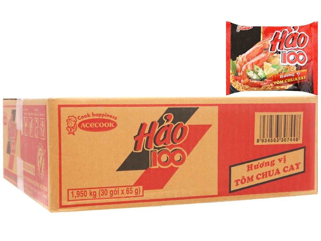 1 thùng mì Hảo 100 tôm chua cay 30 gói x 65g