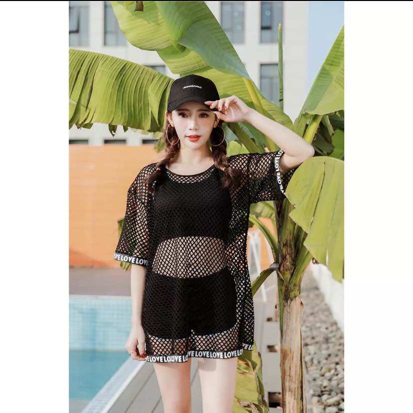 Áo lưới có tay phối cùng đồ bơi Bikini SG