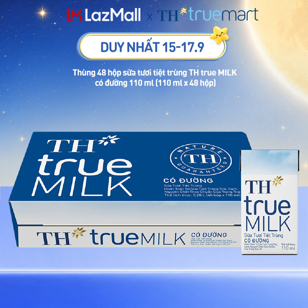 Thùng 48 hộp sữa tươi tiệt trùng TH true MILK có đường 110 ml (110 ml x 48)