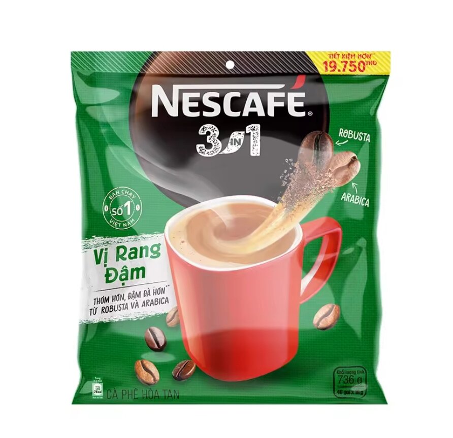 [Chọn KM] Combo 2 Bịch Cà Phê Hoà Tan Nescafe Vị Rang Đậm (Túi Xanh - 46gói)