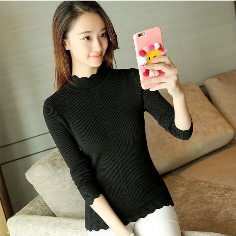 Áo len nữ dài tay cổ hoa (Ảnh+Video thật)