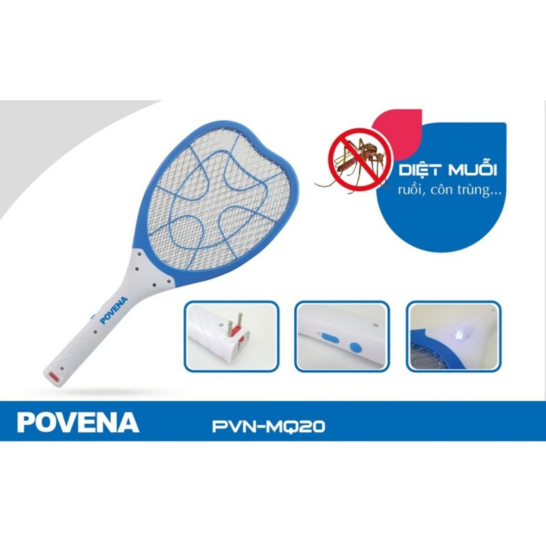 Vợt muỗi cao cấp povena tích hợp đèn led - bảo hành 12 tháng