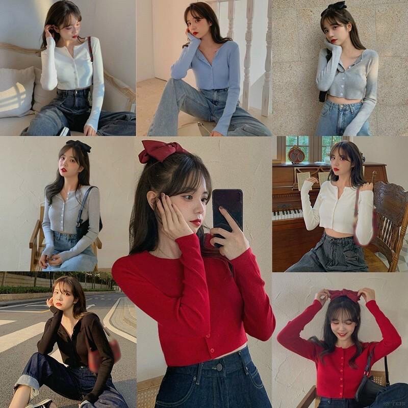 ÁO KIỂU TAY DÀI CROPTOP CÀI NÚT ĐANG HOT