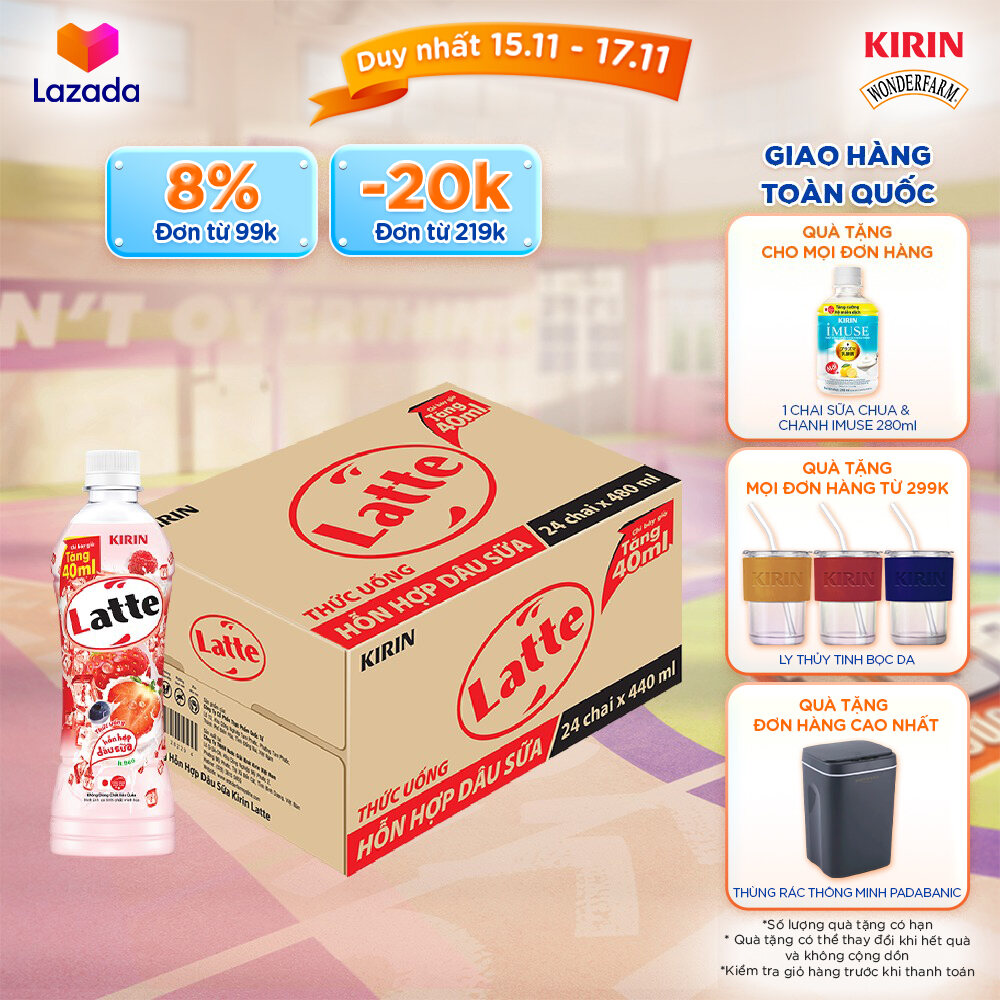 [Duy nhất 15.11 -17.11]  [Giao hàng toàn quốc] 1 Thùng - Thức Uống Hỗn Hợp Dâu Sữa KIRIN Latte 480ml