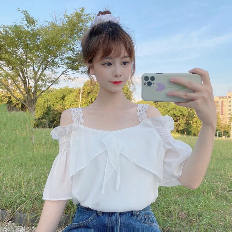 Áo voan trễ vai kiểu Hàn Quốc cực cute