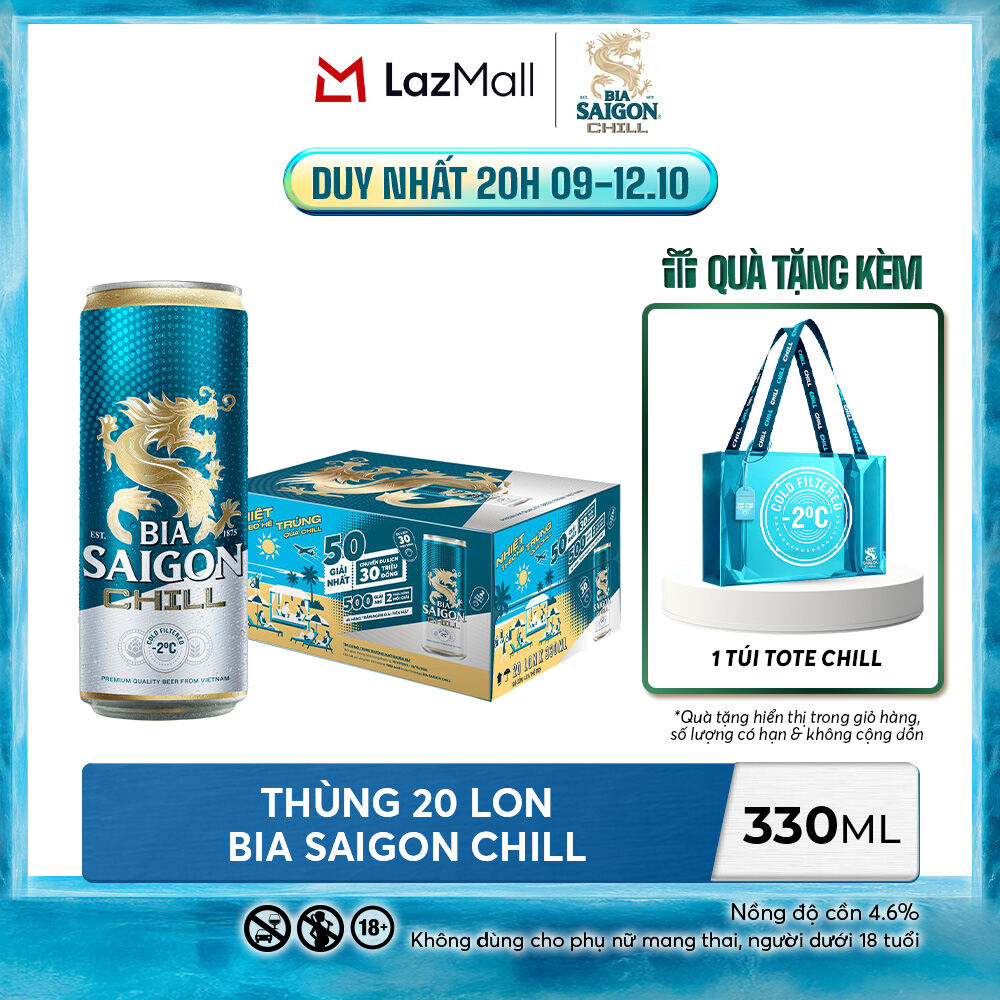 Nồng độ cồn 4.6% - Thùng 20 lon Bia Sài Gòn Chill 330ml