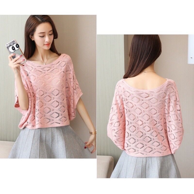 Áo len lưới mỏng dáng cánh dơi diện xuân hè -ALM02
