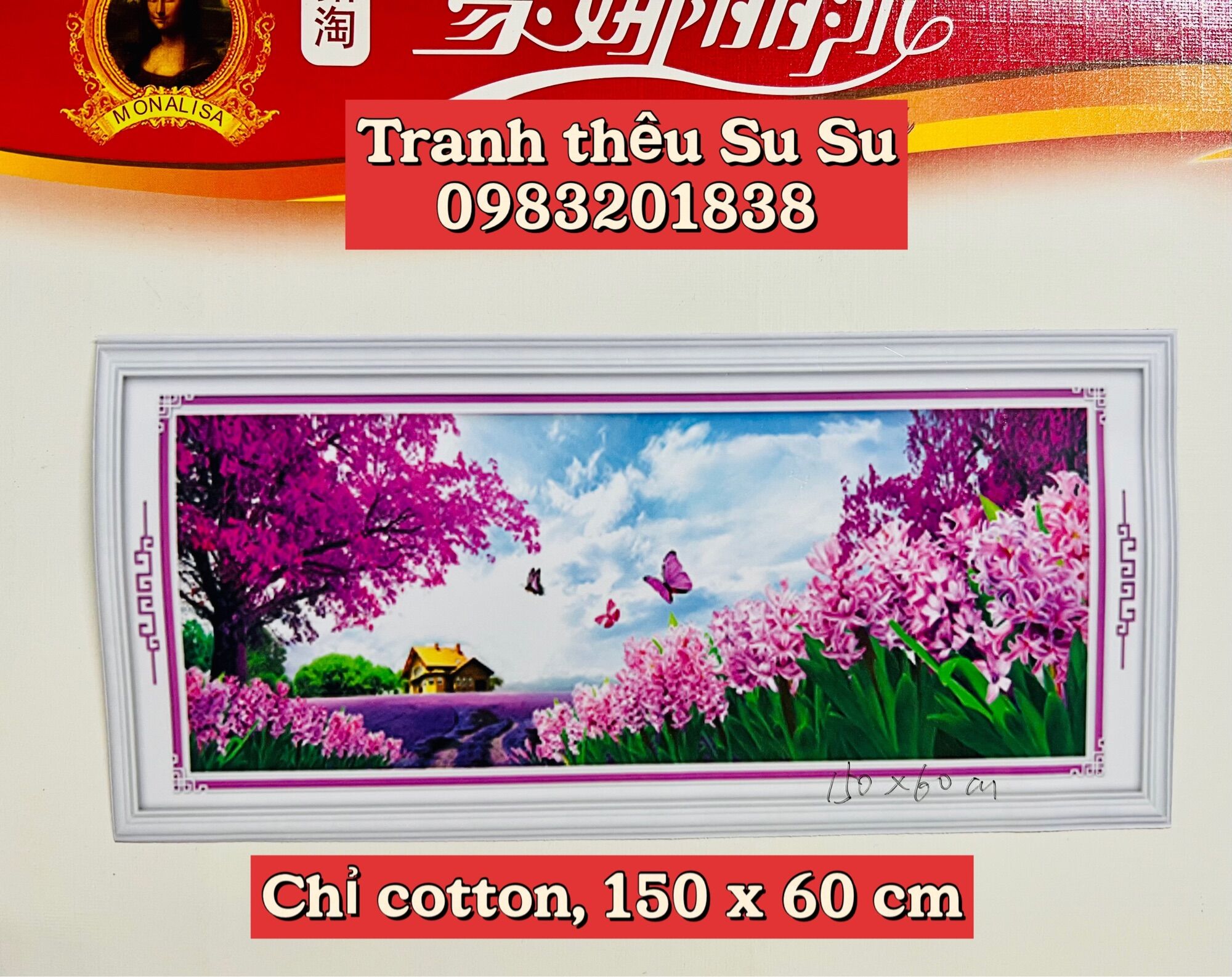 Tranh thêu kín vườn hoa lavender h2071, kích thước 150 x 60 cm