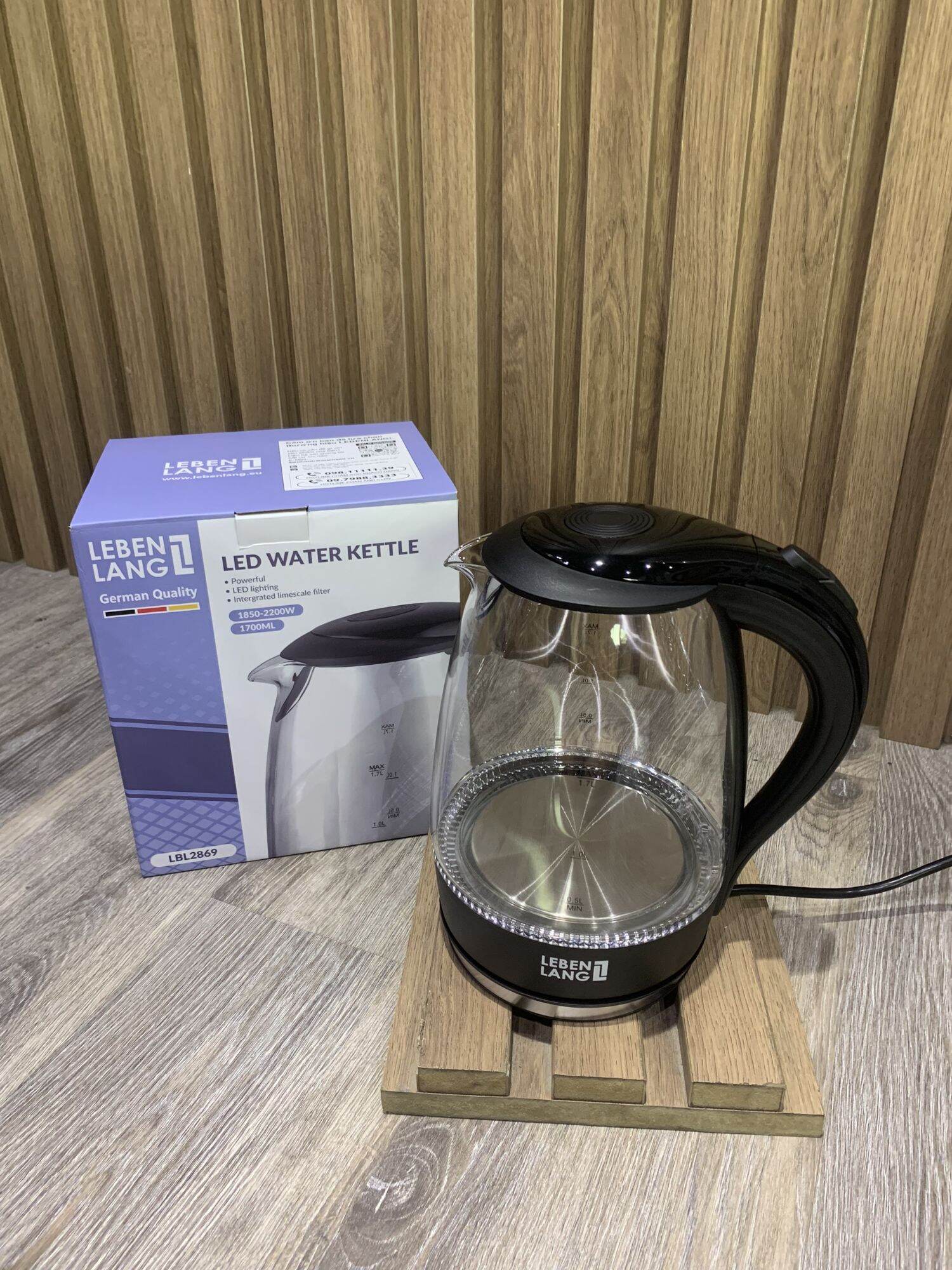 Ấm siêu tốc thuỷ tinh Lebenlang Đức 1.7L