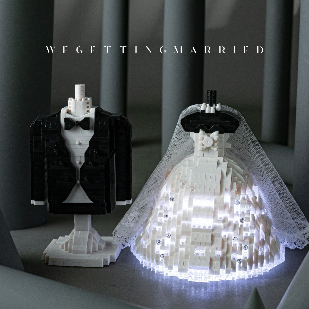 Mô hình váy cưới vest chú rể lego