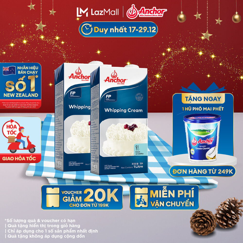 GIAO HÀNG HỎA TỐC - HCM Combo 2 Kem Sữa Tươi Tiệt Trùng Anchor Whipping Cream Hộp 1 Lít