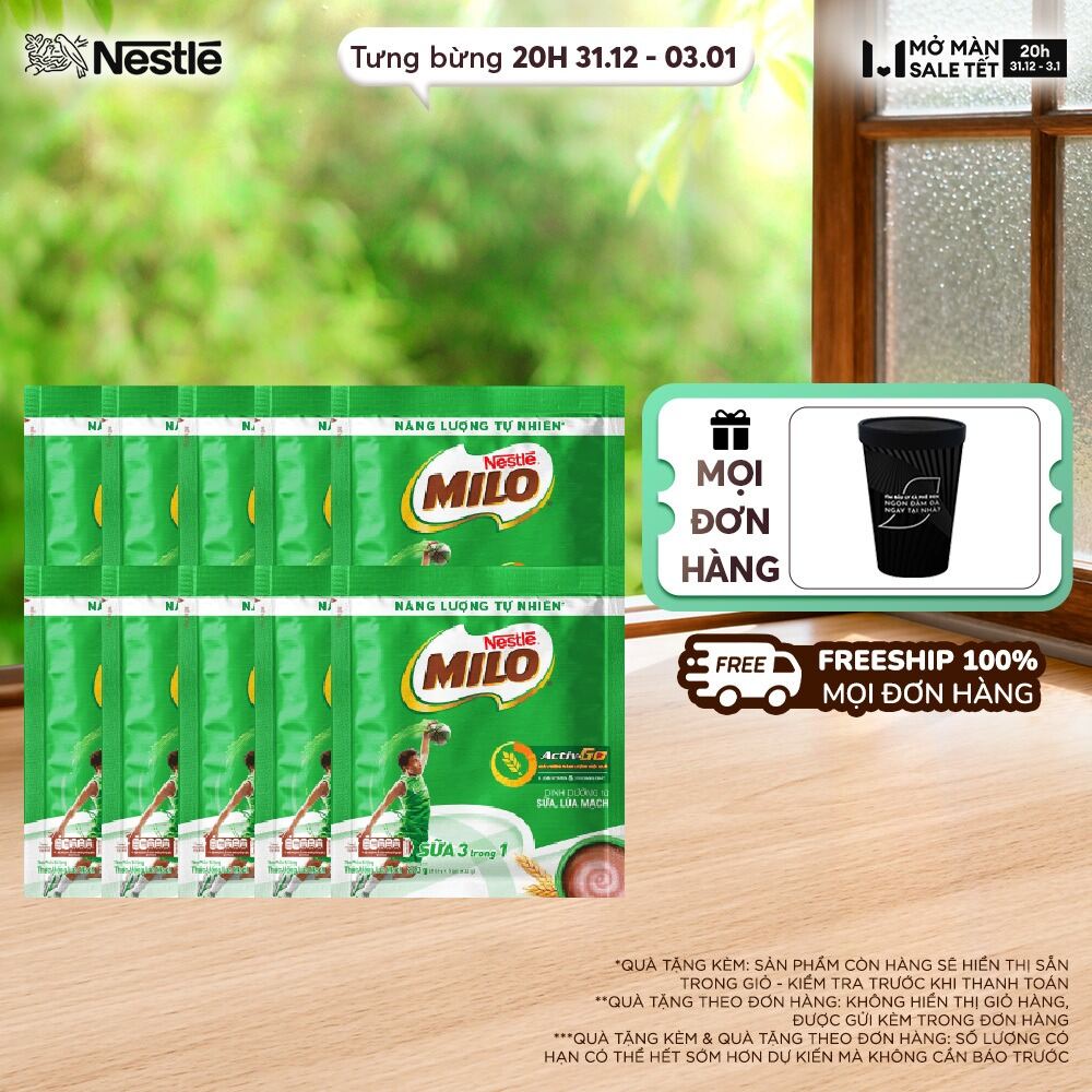   FREESHIP TOÀN QUỐC  Thức uống lúa mạch Nestlé® MILO® Sữa 3 trong 1 - Bịch 15 gói 22g 